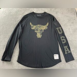 Under Armour Project Rock Long Sleeve Heat Gear T Shirt Mens XL USA Camo Black